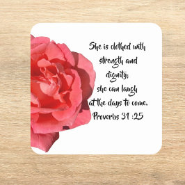 Sprichwörter 31:25 Rote Rose Custom Bible Verse Quadratischer Aufkleber