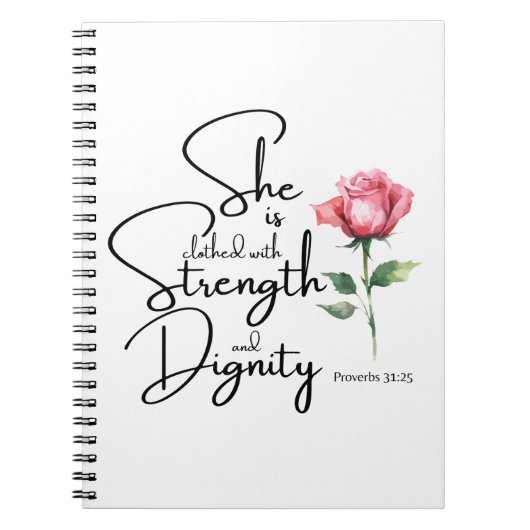 Sprichwörter 31:25 Sie ist bekleidet Bibelverse Bl Notizblock (Vorderseite)