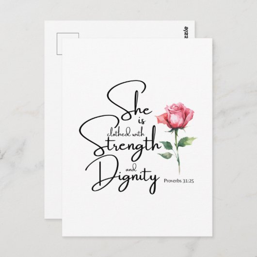 Sprichwörter 31:25 Sie ist bekleidet Bibelverse Bl Postkarte (Vorne/Hinten)