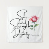 Sprichwörter 31:25 Sie ist bekleidet Bibelverse Bl Wandteppich (Vorderseite)