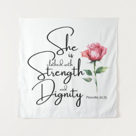 Sprichwörter 31:25 Sie ist bekleidet Bibelverse Bl Wandteppich