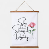 Sprichwörter 31:25 Sie ist bekleidet Bibelverse Bl Wandteppich Mit Holzrahmen (Vorderseite)