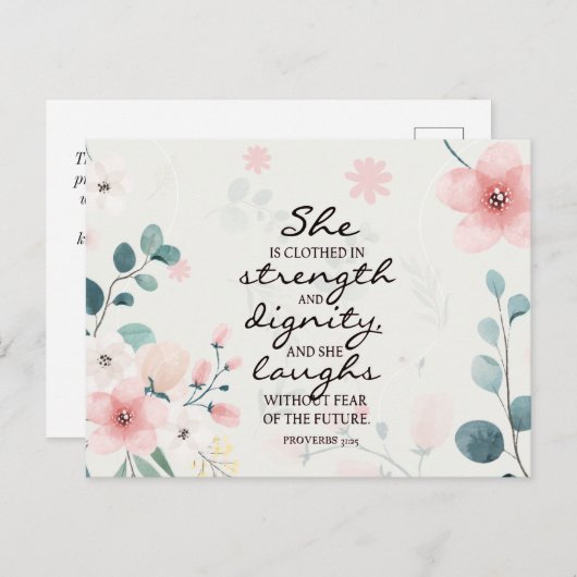Sprichwörter 31:25 Sie ist in Stärke Postkarte (Vorne/Hinten)