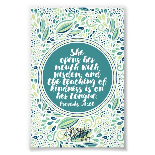 Sprichwörter 31:26 Lehren von Kindness-Schrift Fotodruck (Vorne)