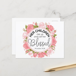 Sprichwörter 31:28 Muttertagsskriptur Rosa Blume Postkarte