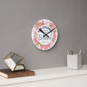 Sprichwörter 31:28 Muttertagsskriptur Rosa Blume Runde Wanduhr
