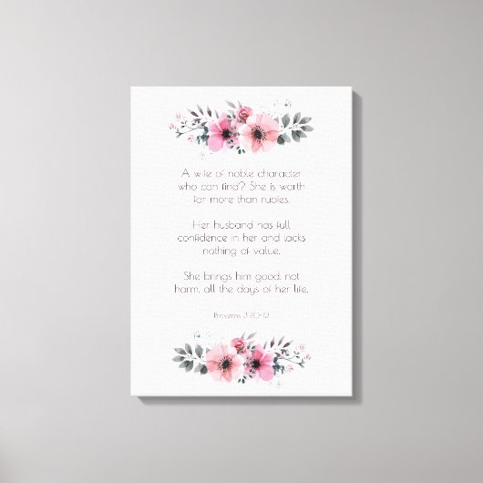 Sprichwörter 31 Bibelverse mit rosa Blume Leinwanddruck (Vorderseite)