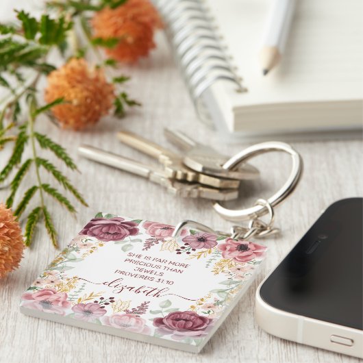 Sprichwörter 31 Stilvolle pastellrosa Blume-Schrif Schlüsselanhänger (Vorderseite rechts)