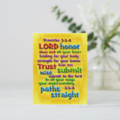 Sprichwörter 3:5-8 Gelbe Folie Postkarte (Stehend Vorderseite)