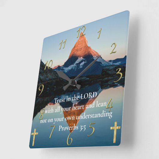 Sprichwörter 3:5 Christlicher Glaubenssee Quadratische Wanduhr (Winkel)