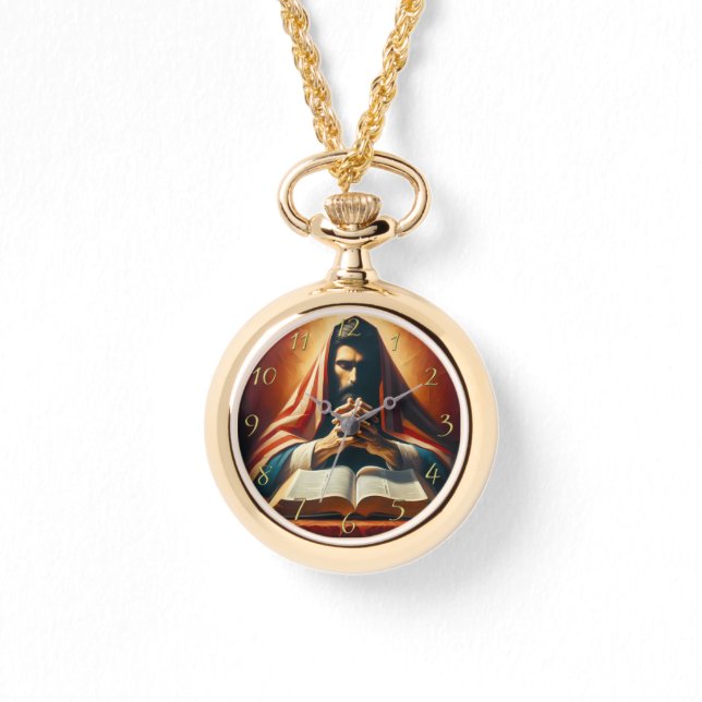 Sprichwörter 3:5 heilige Bibel mit Händen Armbanduhr (Vorderseite)