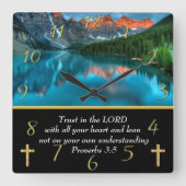 Sprichwörter 3:5 Moutain See Quadratische Wanduhr (Vorderseite)