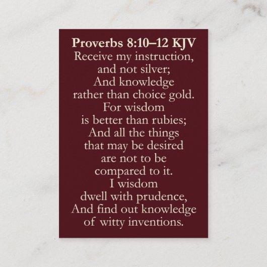 Sprichwörter 8:10-12 KJV Karten - XMAS Ruby Wisdom (Rückseite)