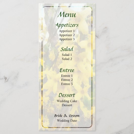 Sprig of Forsythia Wedding Menu Menükarte (Vorderseite)
