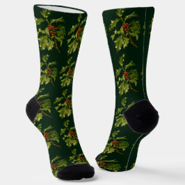 Sprig of Holly Christmas Red Berry  Socken