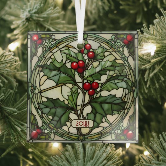 Sprig von Holly verklebtem Glas Weihnachtsschmuck (Insitu)