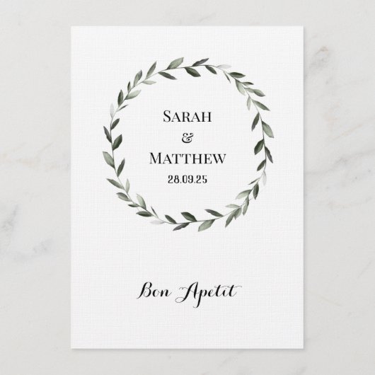 Sprig Wreath Classic Wedding Dinner Menü Menükarte (Rückseite)