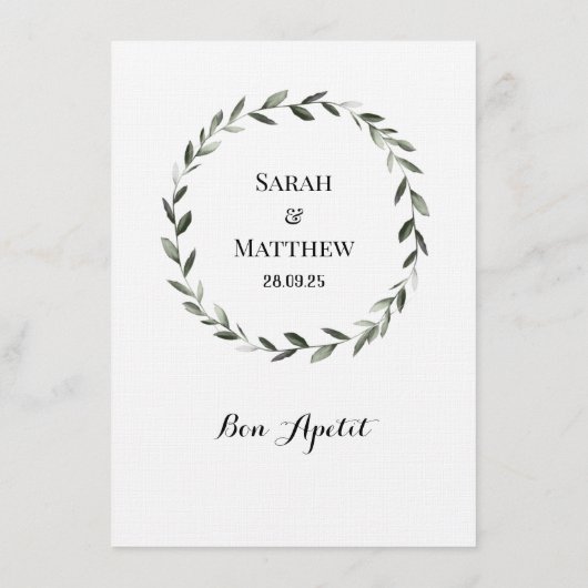 Sprig Wreath Classic Wedding Dinner Menü Menükarte (Rückseite)