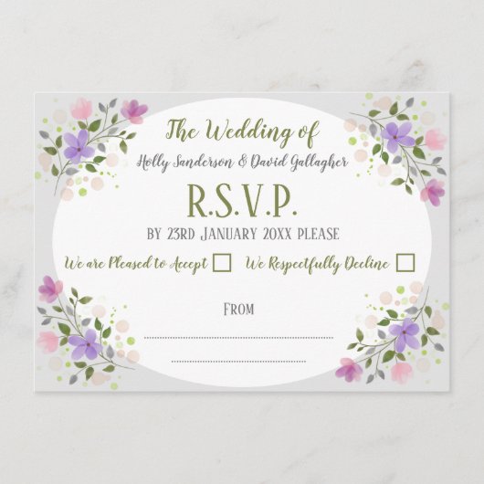 Sprigs von Blume auf eine Antwort auf Hochzeiten Begleitkarte (Vorderseite)