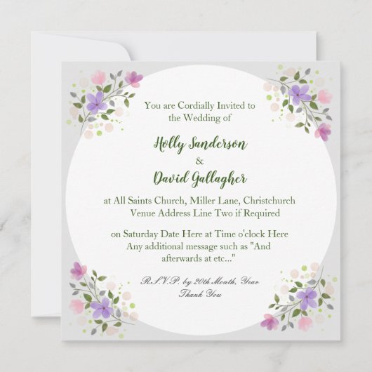 Sprigs von Blume Gerahmte Design Hochzeit Einladung (Rückseite)