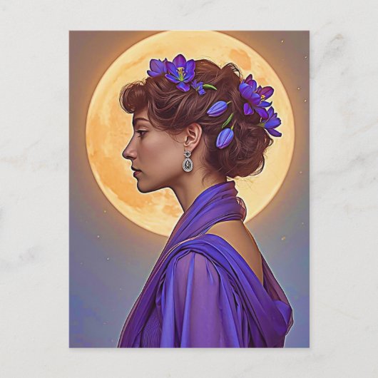 Spring Allegory - woman with purple flowers Postkarte (Vorderseite)