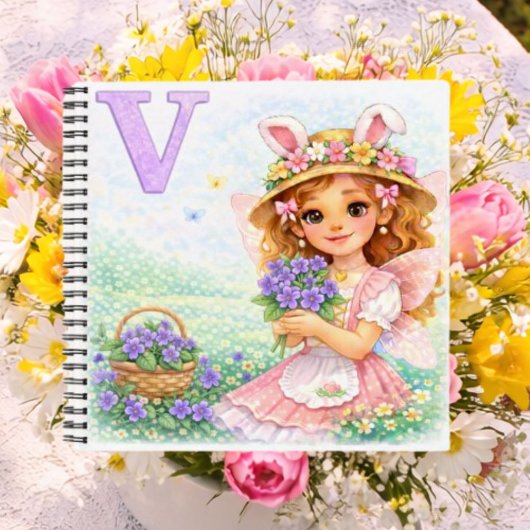 Spring Alphabet Letter V Fairy Violet Flowers Notizblock