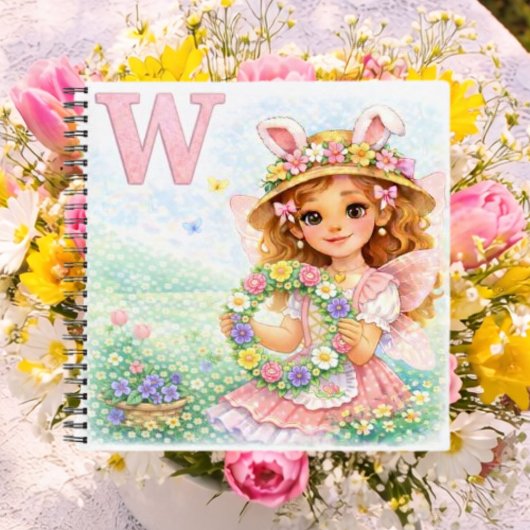 Spring Alphabet Letter W Fairy Floral Wreath Notizblock