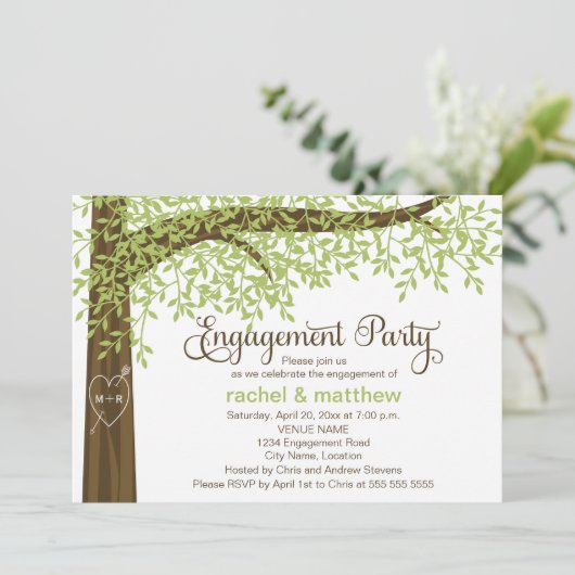 Spring and Summer Tree Engagement Party Einladung (Stehend Vorderseite)