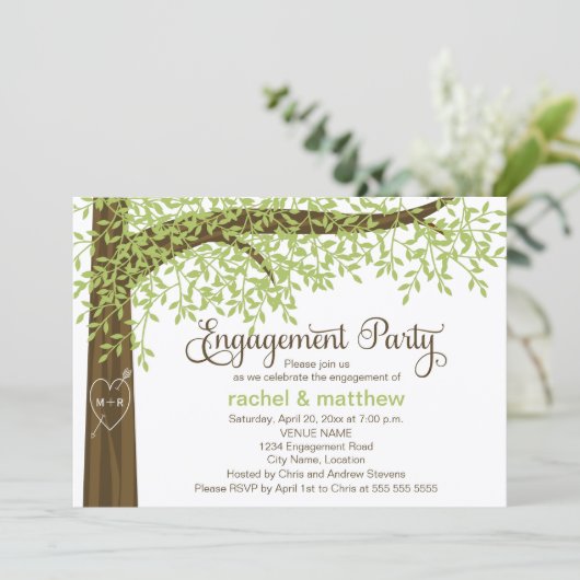 Spring and Summer Tree Engagement Party Einladung (Stehend Vorderseite)