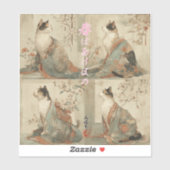 "Spring at Dawn" Japanese Cat in Kimono Art Aufkleber (Blatt)