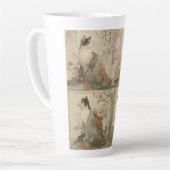 "Spring at Dawn" Japanese Cat in Kimono Art Milchtasse (Linke Ecke)