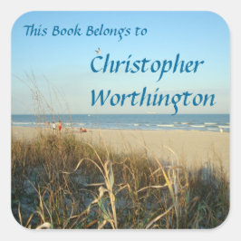 Spring Beach Scene Nr. 3 Buchzeichen Quadratischer Aufkleber