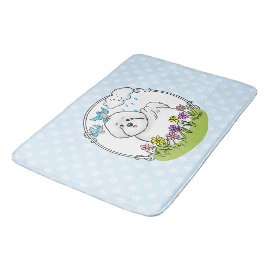 Spring Bichon Frise Hund mit Blume - Niedlich Badematte (Schrägansicht)