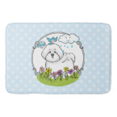 Spring Bichon Frise Hund mit Blume - Niedlich Badematte (Vorderseite)