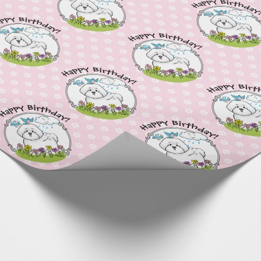 Spring Bichon Frise Hund mit Blume - Niedlich Geschenkpapier (Ecke)
