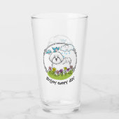 Spring Bichon Frise Hund mit Blume - Niedlich Glas (Rückseite)