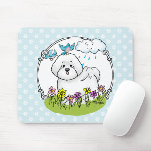 Spring Bichon Frise Hund mit Blume - Niedlich Mousepad