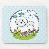 Spring Bichon Frise Hund mit Blume - Niedlich Mousepad (Vorne)