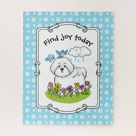 Spring Bichon Frise Hund mit Blume - Niedlich Puzzle (Vertikal)