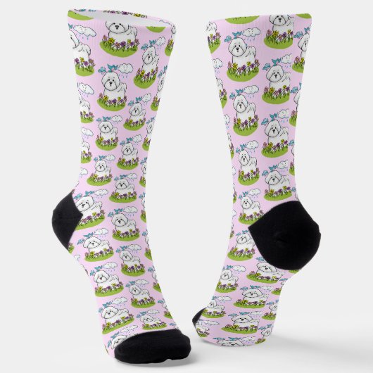 Spring Bichon Frise Hund mit Blume - Niedlich Socken (Gewinkelt)