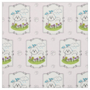 Spring Bichon Frise Hund mit Blume - Niedlich Stoff