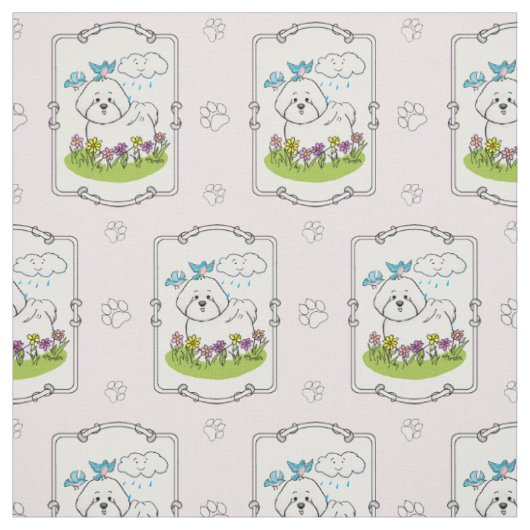 Spring Bichon Frise Hund mit Blume - Niedlich Stoff (Muster)