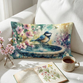 Spring Bird Bath Watercolor Lendenkissen