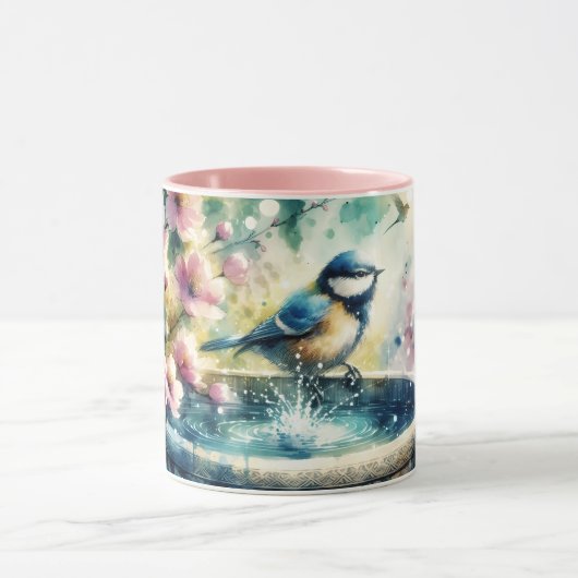 Spring Bird Bath Watercolor Tasse (Zentrum)