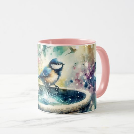 Spring Bird Bath Watercolor Tasse (VorderseiteRechts)