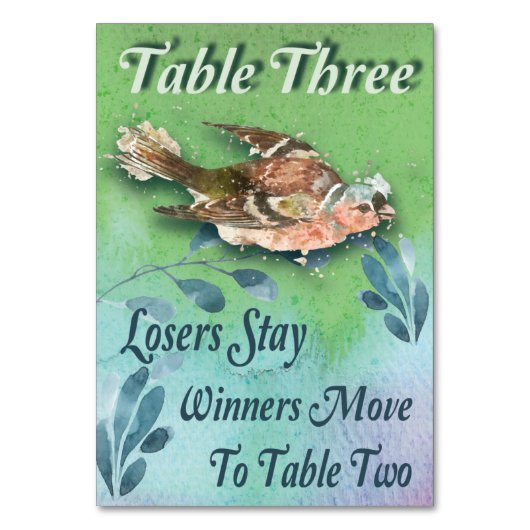 Spring Bird Bunco Tabelle Drei Farben Tischnummer (Vorderseite)