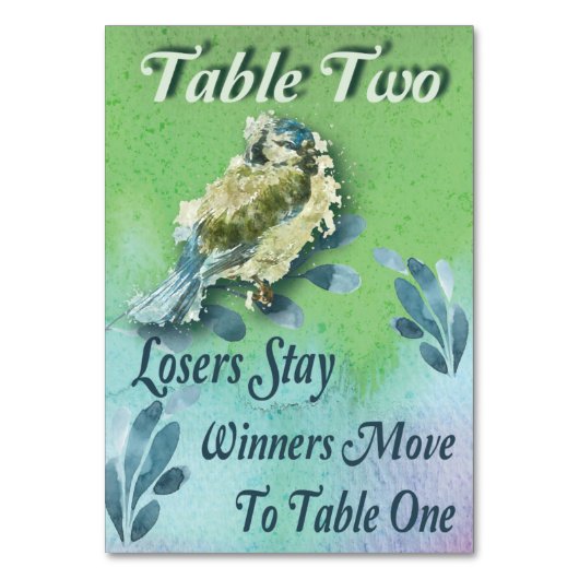 Spring Bird Bunco Table Two Watercolor Tischnummer (Vorderseite)