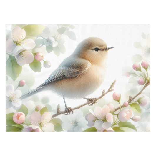 Spring Bird Cherry Blossom Floral Watercolor Tischdecke (Vorderseite (Horizontal))