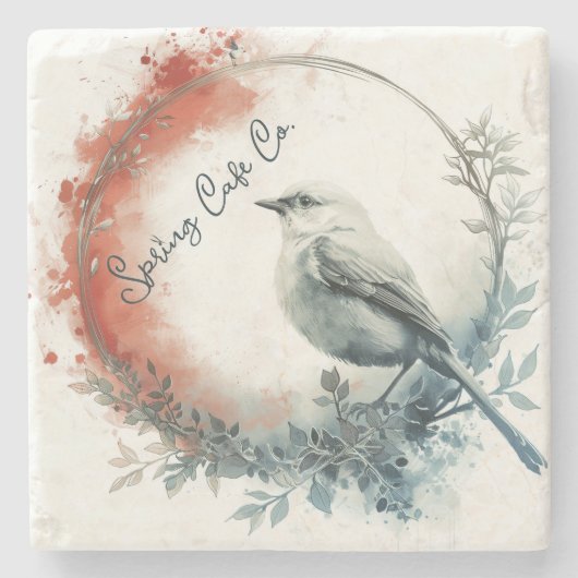 Spring Bird Floral Steinuntersetzer (Vorderseite)