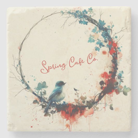 Spring Bird Floral Steinuntersetzer (Vorderseite)